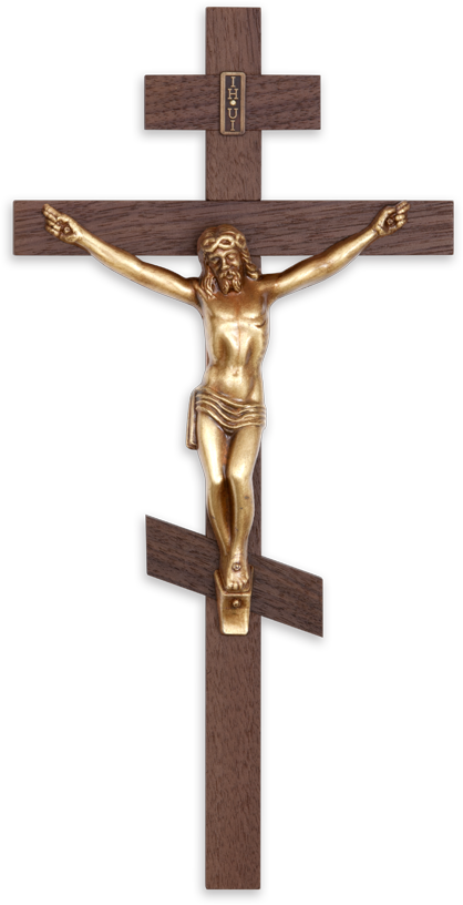 Walnut Exterior Orthodox Cross with Bronze Corpus