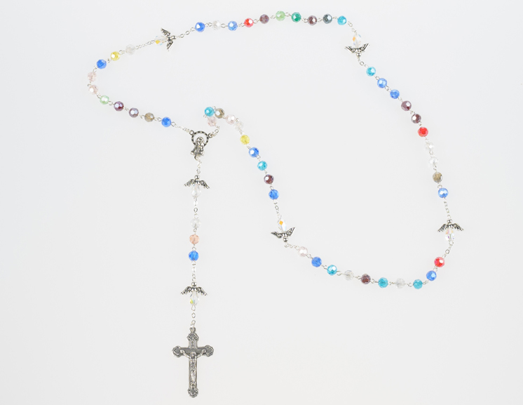 17 Inch Multicolor Crystal Dove Rosary